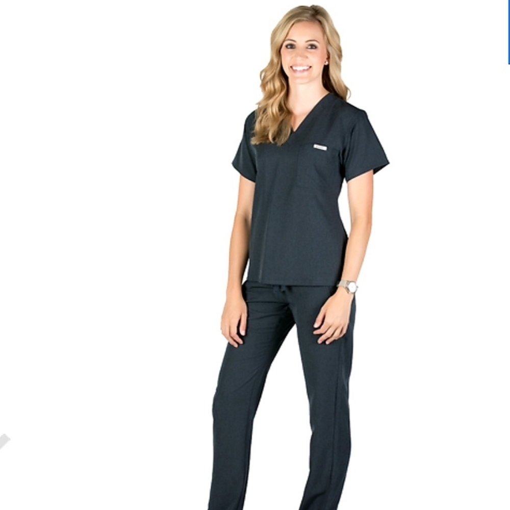 Quality Medical Scrubs, Blue Sky, Black, XL Top, L Pants